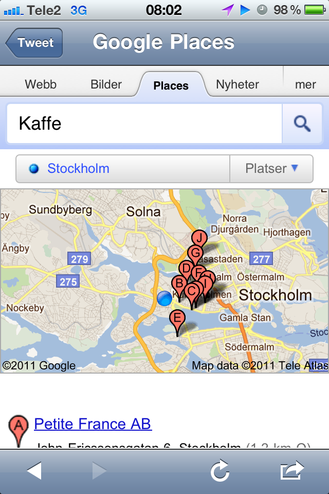 Google Mobile Local Results
