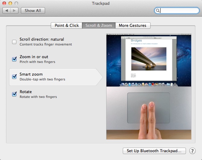 Trackpad Settings from Lion